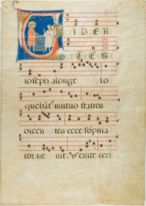 Joseph and His Brothers at the Well, Initial V from an Antiphonary