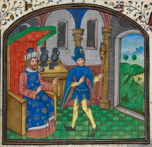 A fool with his master, from a Book of Hours by the Mildmay Master, c.1460-70