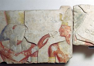 The Meeting of the Pharaoh and Horus, detail from a frieze depicting Ramesses II amongst the gods, from Abydos by New Kingdom Egyptian