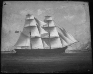 Waverley, built by McGregor Bros, entering Waipu, 1863