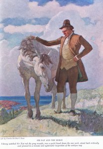 Sir Nat and the horse: Johnny watched Sir Nat rub the grey muzzle; stand back and proceed to a minute and systematic inspection by Newell Convers Wyeth