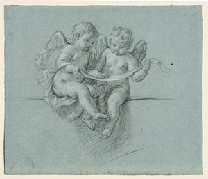 Two cherubs holding scroll by Niccolò (attr.to) Berrettoni