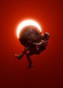 Astronaut Red Cosmic Eclipse by Nicebleed