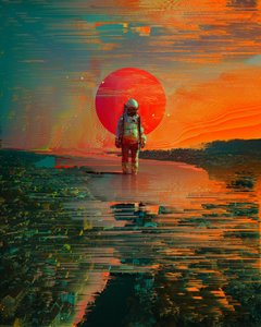 Astronaut Red Sun City by Nicebleed