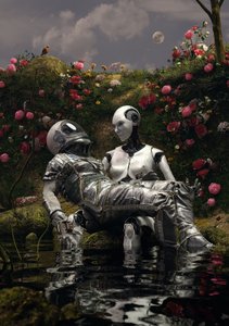 Moonlit Robot Embrace by Nicebleed