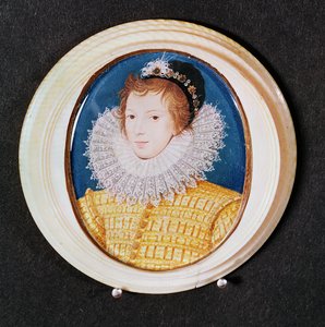 Portrait of a young man in a black cap and high ruff