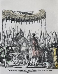 The Coronation of Charles V in Bologna, Engraving by Nicolas Hogenberg
