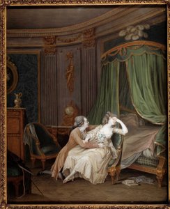 Late repentance: A man, probably confesses an infidelity to his fiancée who faints by Niclas II Lafrensen