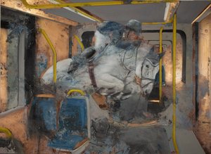 White horse jump on a train, 2023 by Nicola Pucci