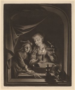 Maid with a Mousetrap by Nicolaas Verkolje after Gerrit Dou