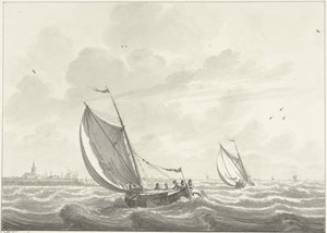 Ship Under Sail on the Maas, in the Distance the Villages of Oud and Nieuw Beijerland