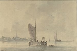 Sailing Boats on the Water in Front of a Dutch Town by Nicolaas Wicart
