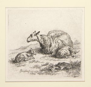 2 Etchings from The Set of the Sheep with the Shepherdess and the Sheep by Nicolaes Berchem