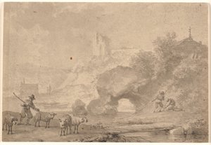 Shepherd and Fishermen in a Southern River Landscape