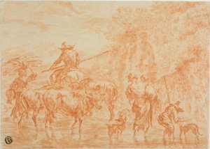 Peasants and Cattle Crossing Ford by Nicolaes Berchem