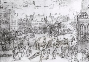 The Death of the Gunpowder Conspirators, 31st January 1606 (engraving) by Nicolaes Jansz (1586-1652) Visscher