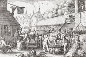17th Century Dutch Villagers Making Rope by Nicolaes Jansz Visscher