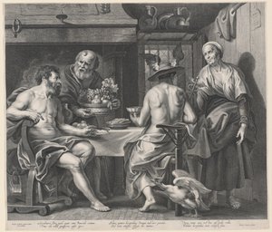 Jupiter and Mercury Entertained by Philemon and Baucis by Nicolaes Lauwers, after Jacob Jordaens