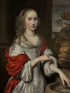 Portrait of a Young Girl, standing near a Fountain by Nicolaes Maes