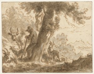 Shepherd and His Cattle by a Tree by Nicolaes Pietersz Berchem (possibly)