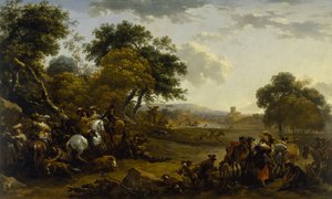 Landscape with Hunters by Nicolaes Pietersz. Berchem
