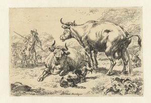 Lying and a Pissing Cow by Nicolaes Pietersz Berchem