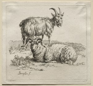 Ram and Goat by Nicolaes Pietersz. Berchem