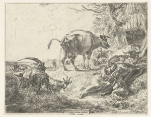 Sleeping Shepherd Family and Resting Cattle by Nicolaes Pietersz Berchem
