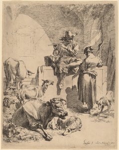 The Shepherd Seated on a Fountain and the Spinner by Nicolaes Pietersz Berchem
