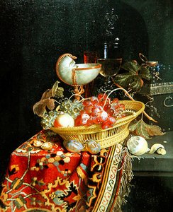 A Still Life of Fruits in a Basket and a Nautilus Cup