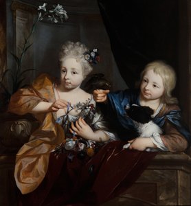 A Young Boy and Girl in an Architectural Setting by Nicolaes Verkolje