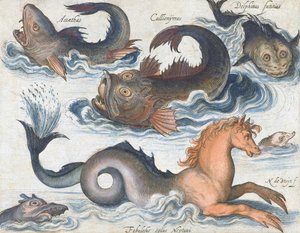 Seahorse and imaginary aquatic creatures