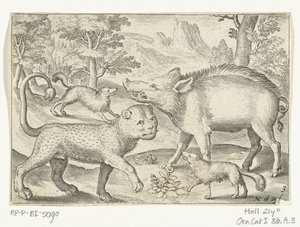 Leopard, Wild Boar, and Dogs (series title: Four-legged Animals) by Nicolaes de Bruyn