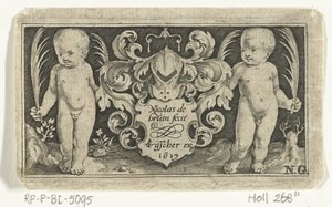 Title Page with Two Children with Palm Leaf Next to Coat of Arms by Nicolaes de Bruyn