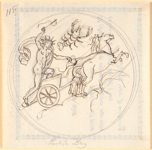 Apollo Steering His Sun Chariot Upwards; Above, the Zodiac Sign of Cancer; Circular Frame; Depicts the Shortest Day
