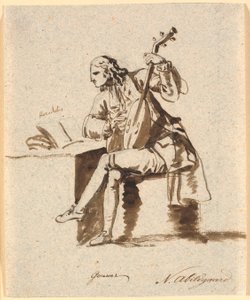 The English Poet Gower Sitting with a Lute at a Table, on which Herodotus Lies Open by Nicolai Abildgaard