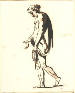 A Walking Naked Man in Profile to the Left, with Outstretched Right Hand
