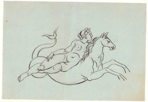A Naked Woman Lying on a Seahorse