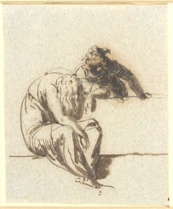 In the Foreground a Seated Bent Female Figure, Behind a Parapet Another Leans Forward Towards Her by Nicolai Abildgaard