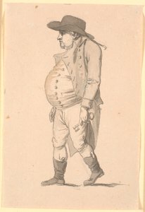 Caricature of a Pot-Bellied Man, Walking to the Left, with a Large Key in His Left Hand by Nicolai Abildgaard
