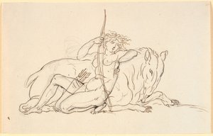 Female Figure with Arrows and Quiver, Sitting Leaning Against a Fantasy Animal (Possibly an Anteater). Allegory of America