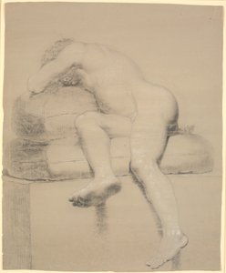 Reclining Male Model, Seen in Foreshortening from the Feet