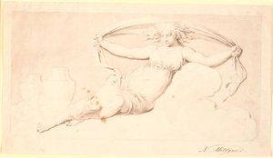 Night, a Resting Female Figure. Executed as Grisaille. Same Composition as Td 542,38 but Without Wings and with Loose Hair