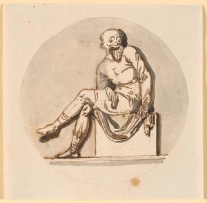 Seated Mask Figure, Circular Frame. Draft for Decoration in the Tea House in Sorgenfri Park by Nicolai Abildgaard