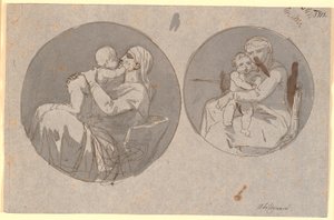 Two Circular Compositions of a Mother Sitting with Her Child in Her Arms by Nicolai Abildgaard