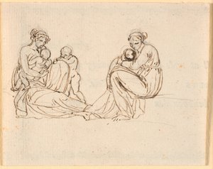 Two Drafts of a Mother with Small Children in Her Arms