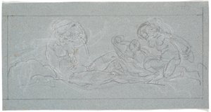 Draft for Door Piece. A Reclining Youth Pouring Water from a Jug, with Sea Nymphs to the Right by Nicolai Abildgaard