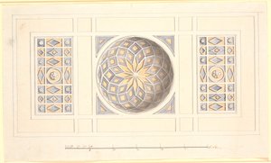 Draft for a Ceiling with Vaulted Central Part in Violet and Yellow by Nicolai Abildgaard