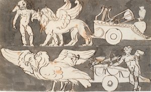 Winged Boys with the Chariots of Apollo and Jupiter, Pulled by Griffins and Eagles by Nicolai Abildgaard