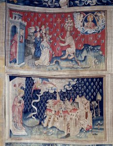 Hanging of Revelation (1373-1383), n. 42: Adoration of the Beast. n. 49: the fall of Babylon. Tapestry by Nicolas Bataille (1330-1405) by Nicolas Bataille